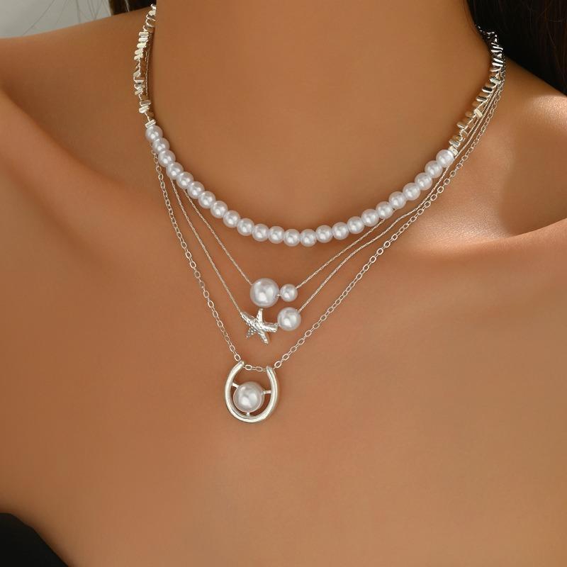 Imitation Pearl Necklace Fashion Retro Light Luxury Niche High-end Collarbone Chain Star Pendant Women's Necklace