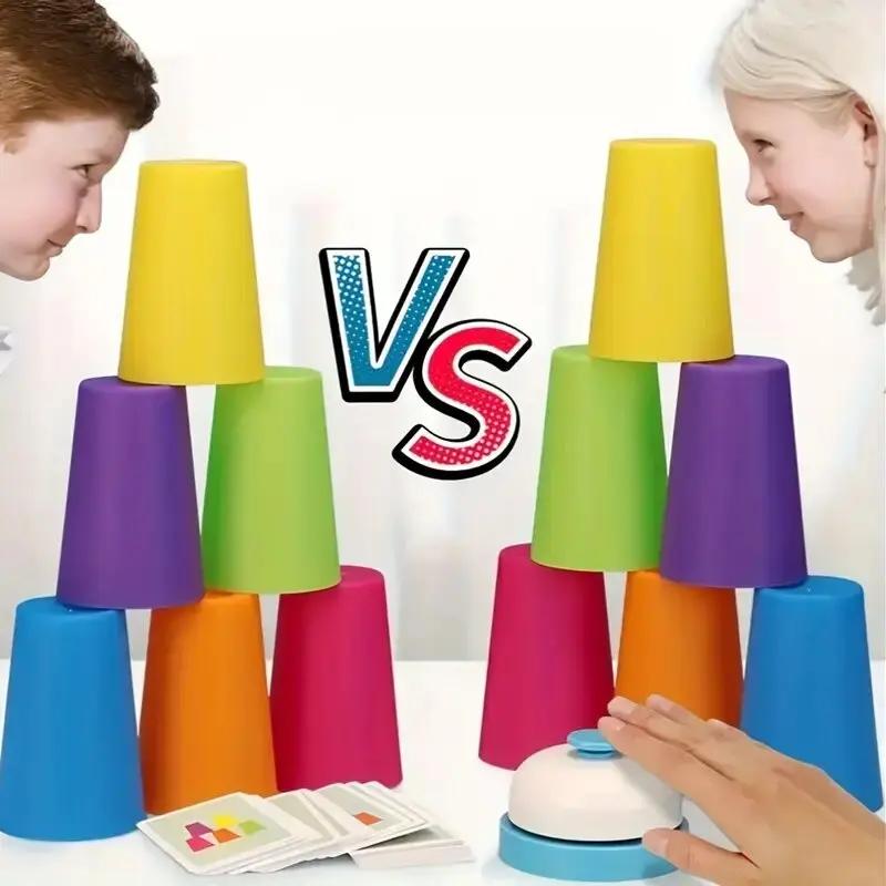 Cups Stacking Tower Game Set - Logic Training & Color Cognition Interactive Strategy Game for Kids Party Fun