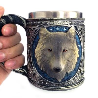 Wolf Pattern Stainless Steel Water Home Juice Milk Cup Resin Office Mug Coffee