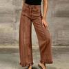 Women's Loose Fit Vintage Distressed Patchwork Denim Pants for Casual Everyday Wear