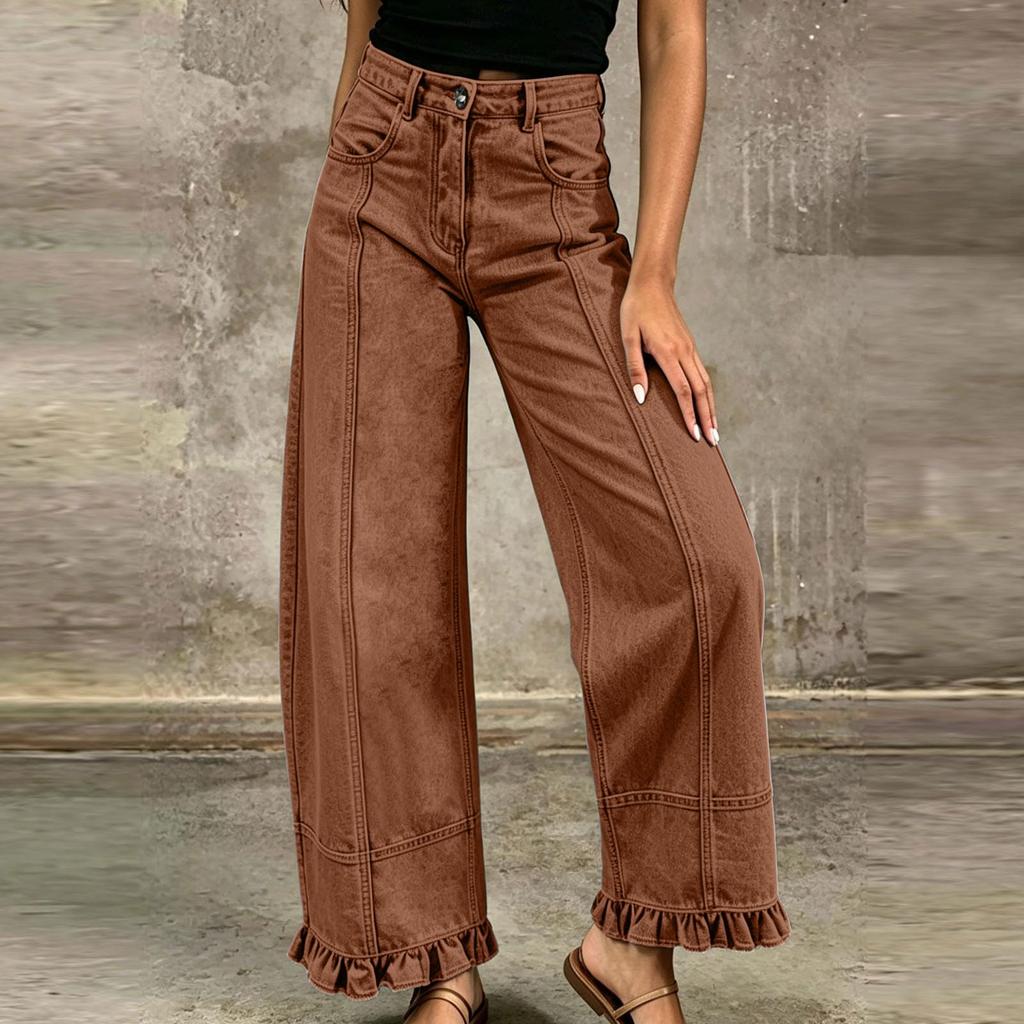 Women's Loose Fit Vintage Distressed Patchwork Denim Pants for Casual Everyday Wear