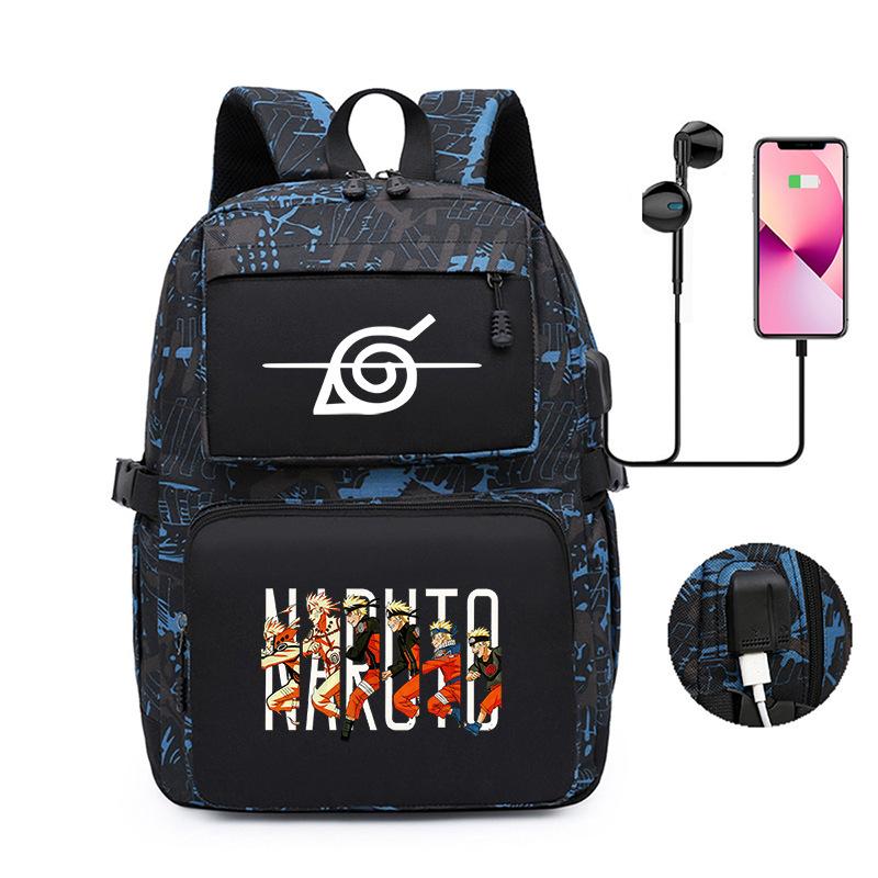 Naruto Peripheral Printed Backpack, Large-Capacity Student Schoolbag Usb Computer Bag