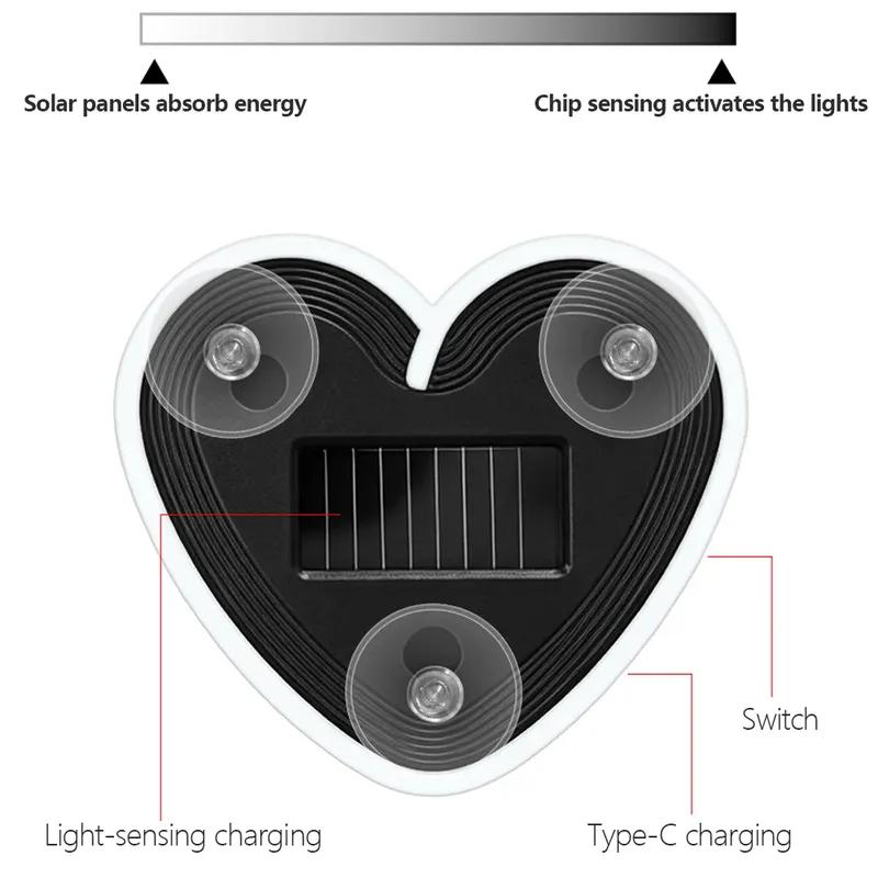 2026 Solar Powered Car Neon Light Striped Heart Lamp Led Ambient Light Wireless Suction Cup USB Rechargeable Led Atmosphere Lamp