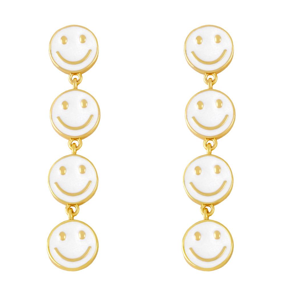 2023 New Explosive Earrings Europe And The United States Simple Sweet Cute All -Match Girls Long Tassel Smiley Face Earrings For Women