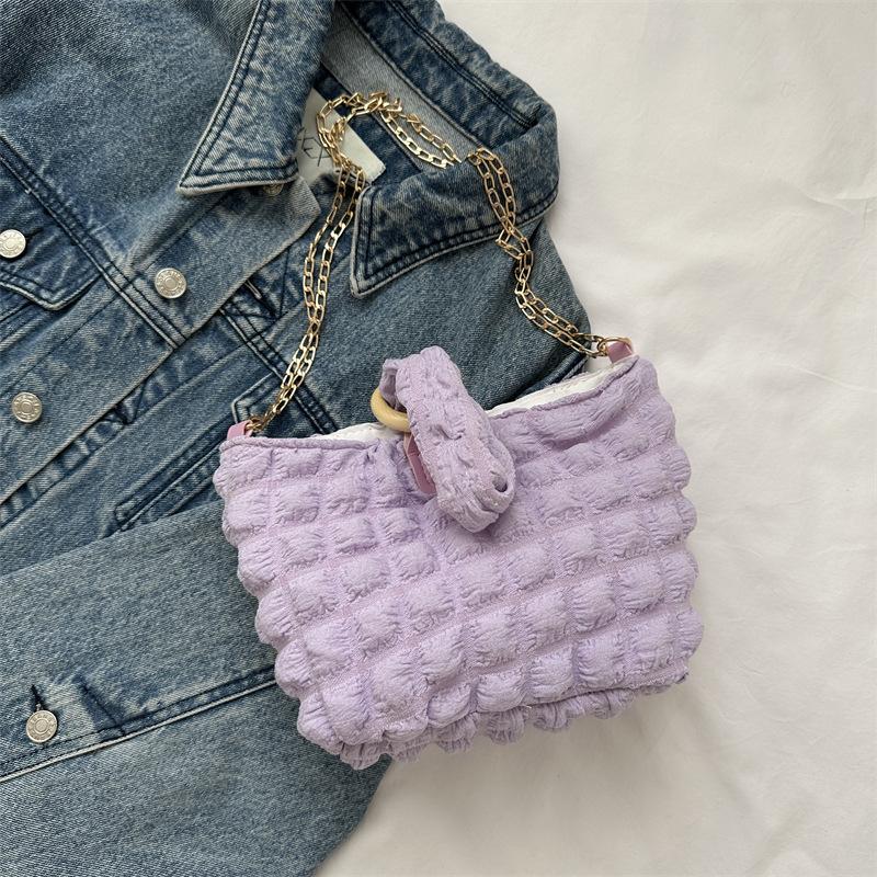 Small Fresh Bubble Bag 2025 Summer New Soft Checkered Armpit Bag Popular Fashion Simple Solid Color Handbag