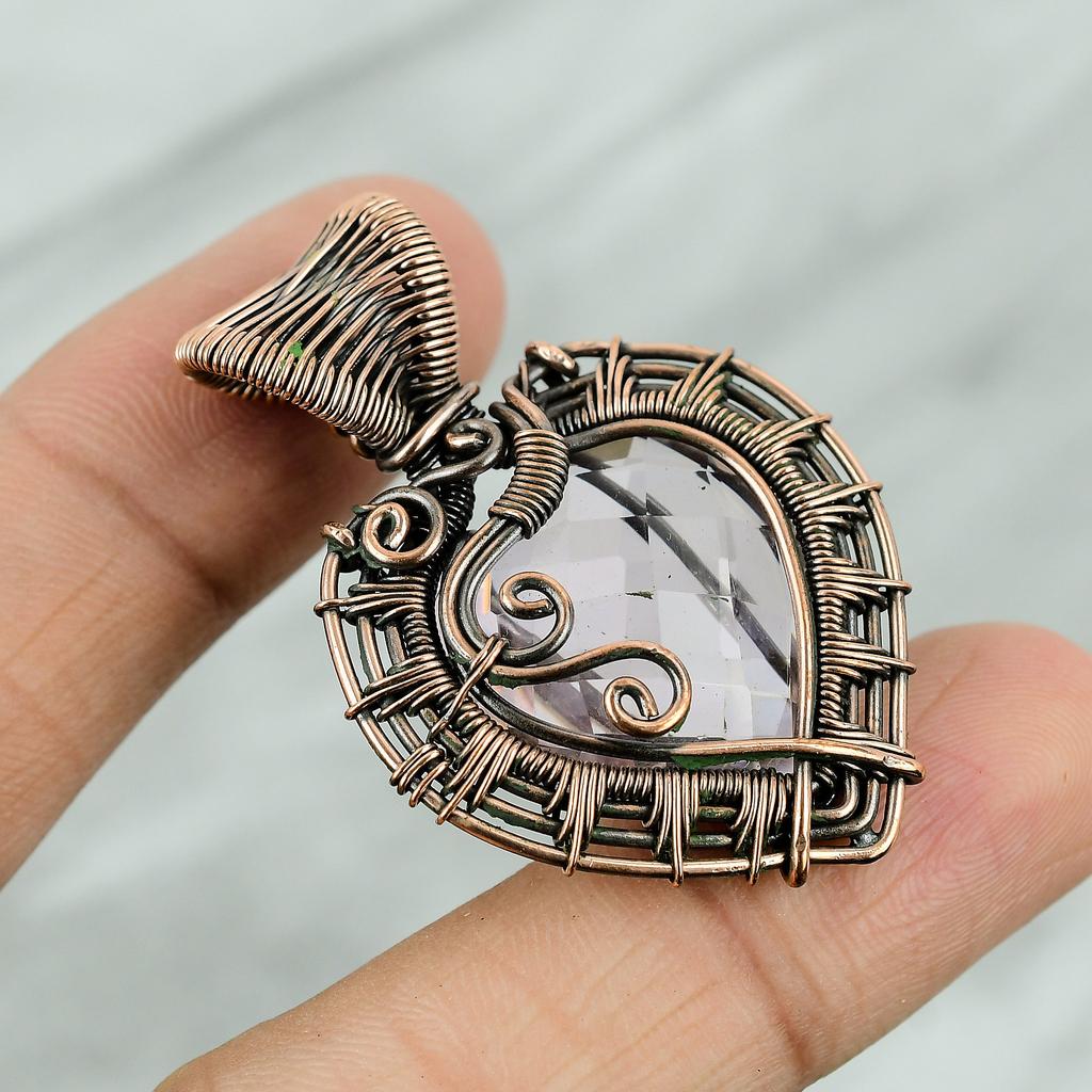 Pink Kunzite Copper Pendant Copper Wire Wrapped Jewelry Kunzite Gemstone Handmade Pendant Heart Stone Pendant Copper Jewelry Gift For Mother