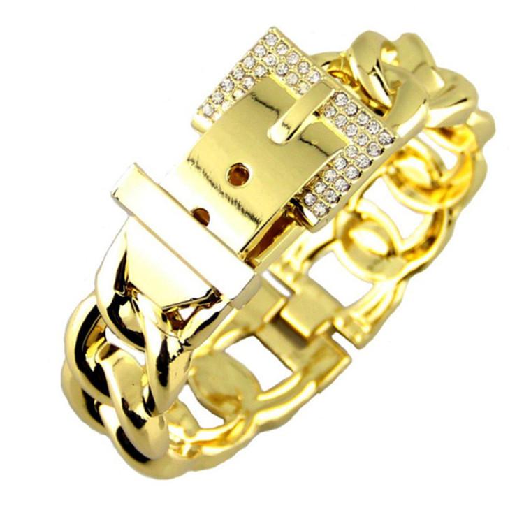 European & American Style Hollow Alloy Bracelet with White Rhinestones