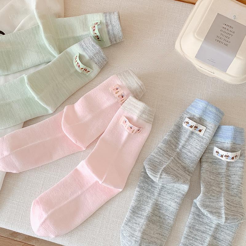Dui Dui Socks Women's Spring and Autumn Cotton Socks Mid-calf Socks College Trend Fabric Label Sports Anti-odor Long Calf Socks