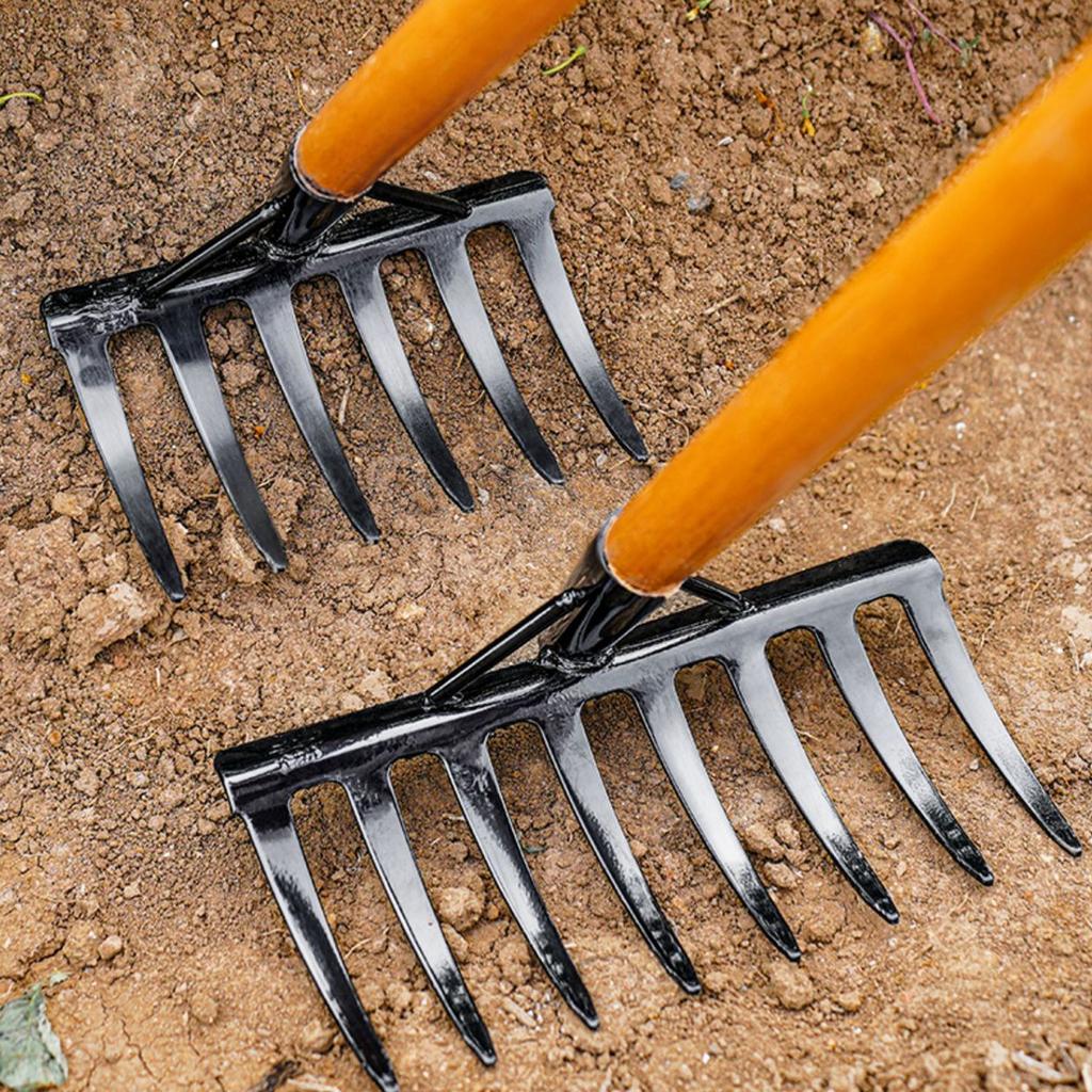 Heavy Duty Steel Garden Rake With 6/8 Sharpness Tines Suitable For Efficient Lawn Care And Soil Aeration In Small Garden