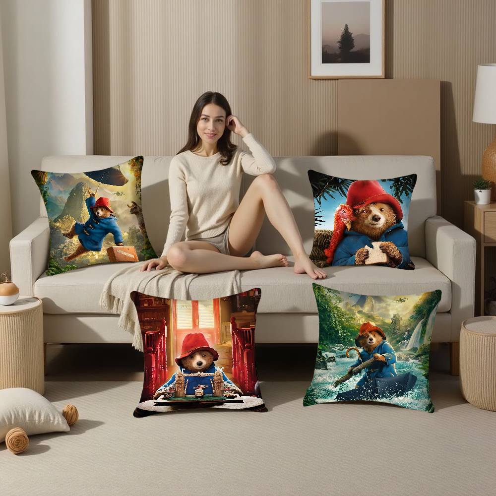 Cute P-Paddington Bear Pillow Case Plush Fabric Soft Double Sided Print Sofa Cushion Cover Throw Pillow Covers