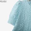 ZANZEA Women Casual Round Neck 3/4 Sleeve Lace Patchwork Blouse