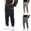 Mid-Rise Elastic Waistband Logo Print Pockets Men Pants Solid Color Casual Sweatpants Streetwear