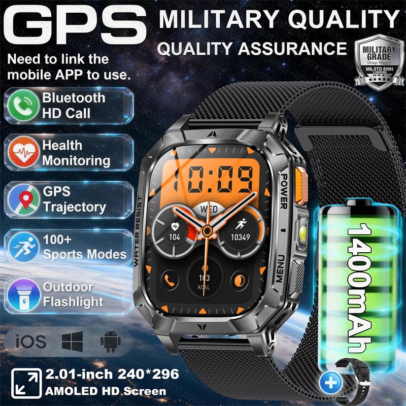 1400mAh Super Battery Durable Adult Smart Watch 2.01 inch GPS Trajectory 3ATM Waterproof BT Call Sports Smartwatch Men  New