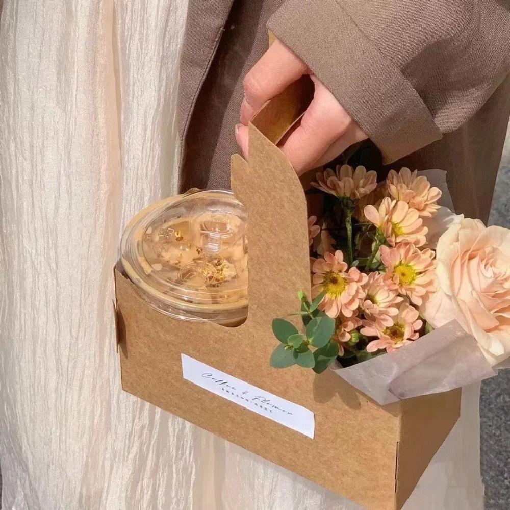 10PCS Handbag Handheld Flower Box Coffee Cup Bag Flower Bag Bouquet Wrapping Bag  Valentine Day