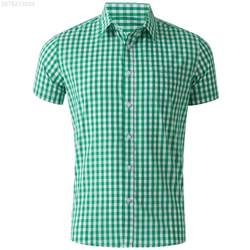 Men's shirt short-sleeved shirt Hawaiian style red and blue plaid lapel casual breathable non-iron vacation street wear XS-6XL
