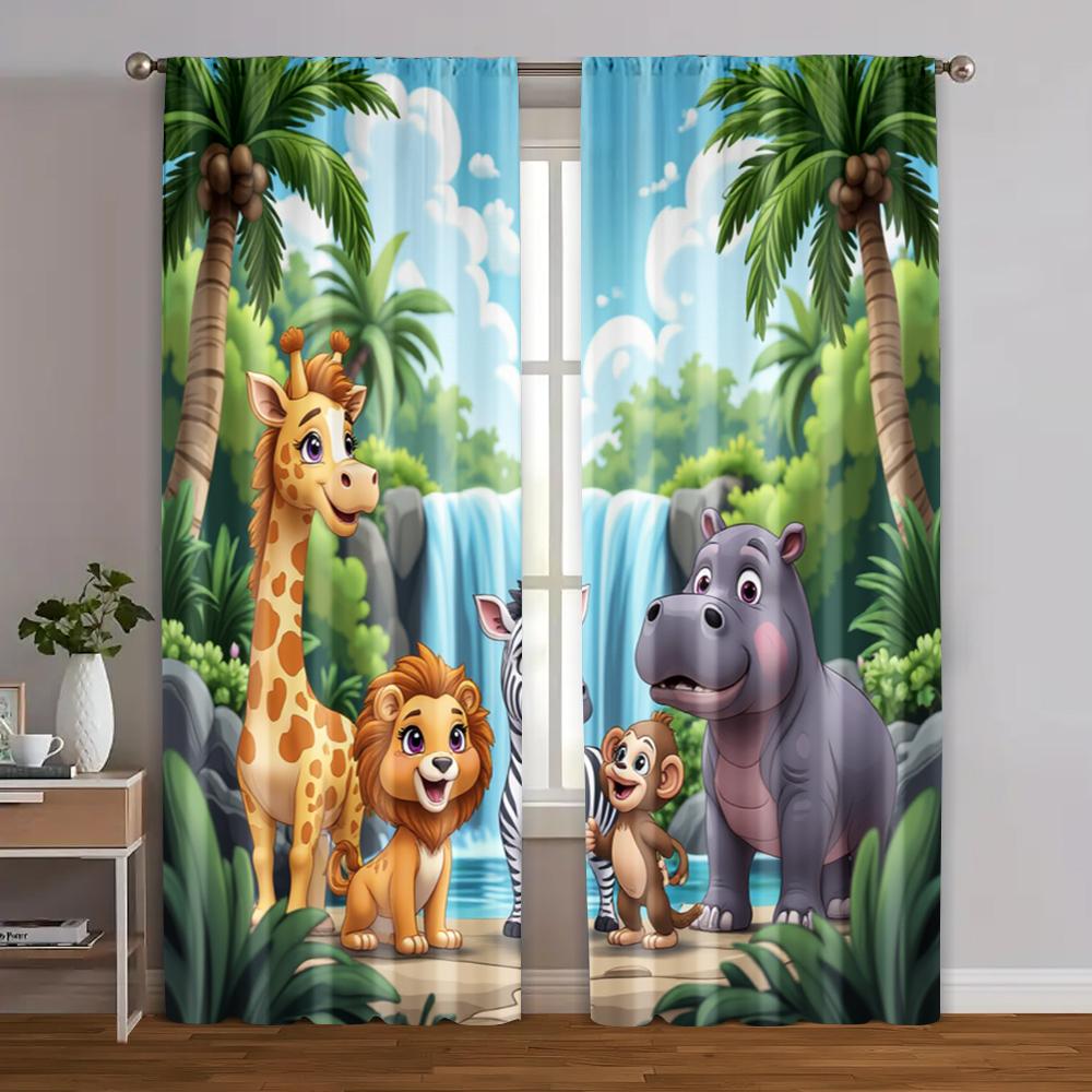 2 st   Moderna Gardiner Djungelsafari Polyester Vävda (utan spö) Festligt för Vardagsrum   Sovrum   Kök   Matsal