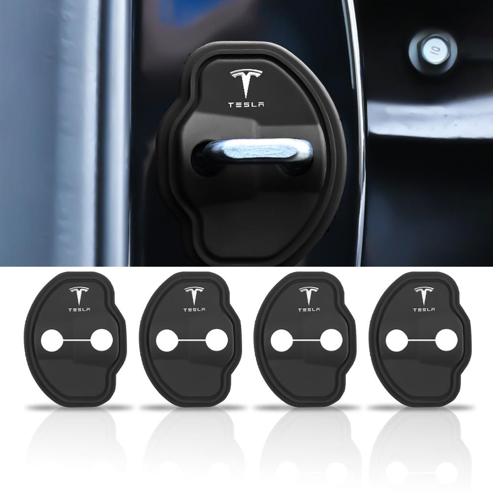 4Pcs Car Door Lock Cover Protective Silicone Stickers Accessories For Tesla Model 3 Model S X Model Y Roadster SpaceX Cybertruck