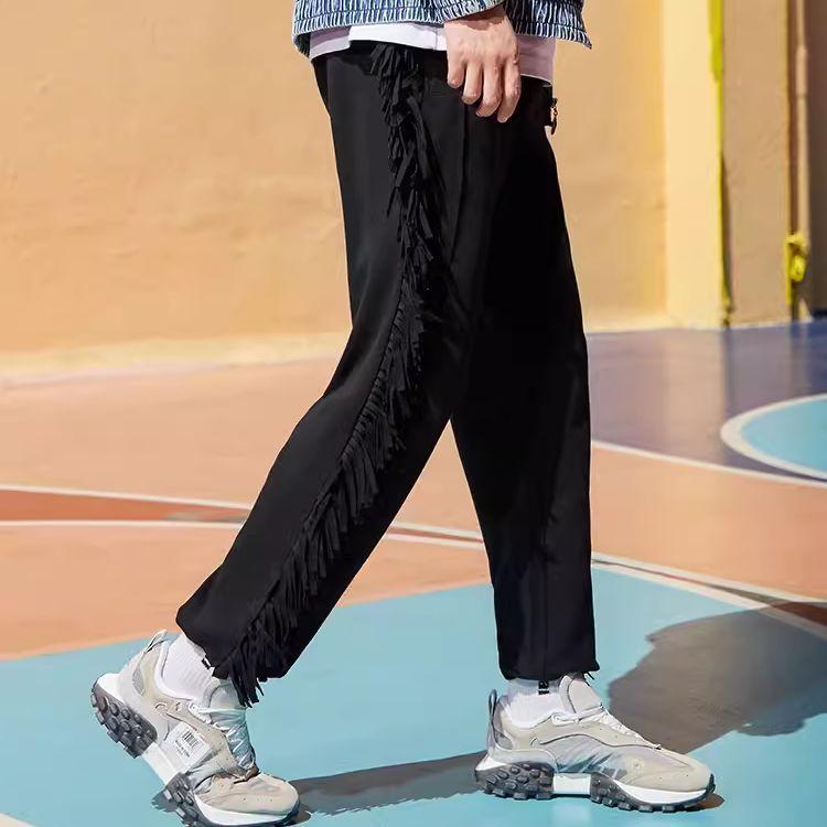 Li Ning Casual Lace-Up Straight Leg Knitted Sports Pants Men Pants Black AKLRA77-1