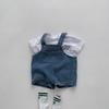 Stylish Baby Denim Suspender Short Set For Boys And Girls With Trendy White Short Sleeve T-shirt