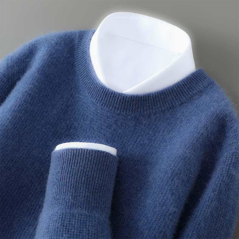 Men's Round Neck Thickened Business Pullover – 100% Australian Wool Cashmere Base Layer for Autumn/Winter.