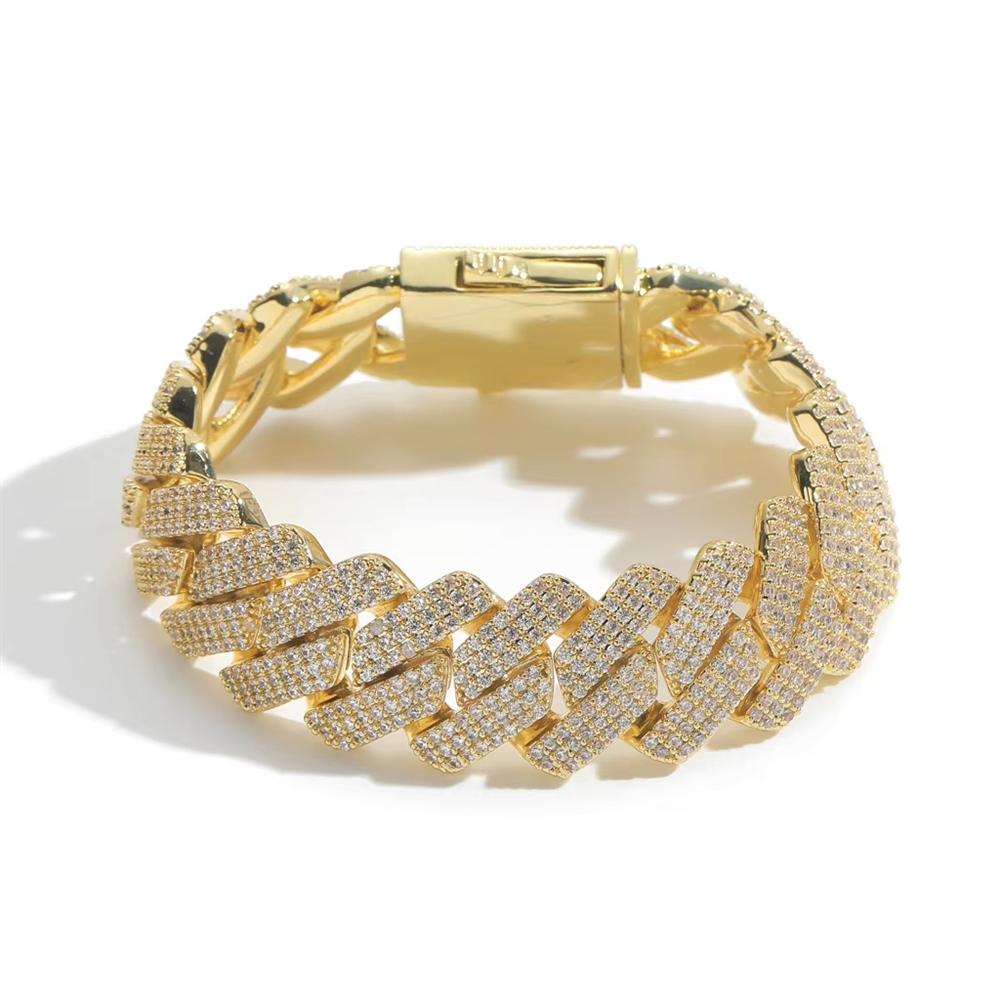 Street Rock Hip Hop Jewelry 20mm Wide Heavy Thick Rhombus Miami Cuban Chain Bracelet Iced Out Prong Cuban Link Bracelet