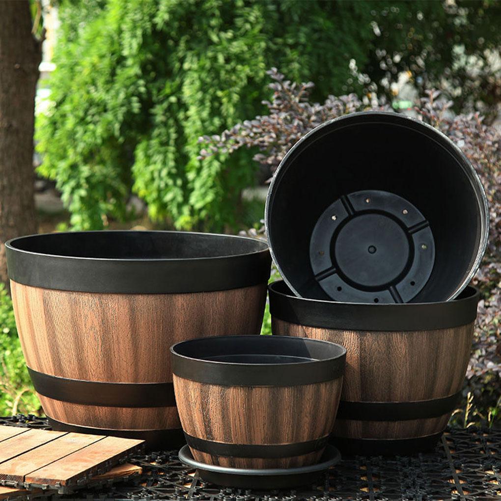Imitation Barrels Flowerpot Household Yard Decoration Gardening Accessory Indoor Plant Pot Planter Round Bucket