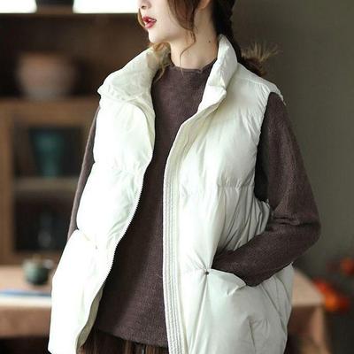 Solid Color Stand-up Collar Down Cotton Vest Vest Loose Warmth Plus Cotton Waistcoat Sleeveless Waistcoat Ladies