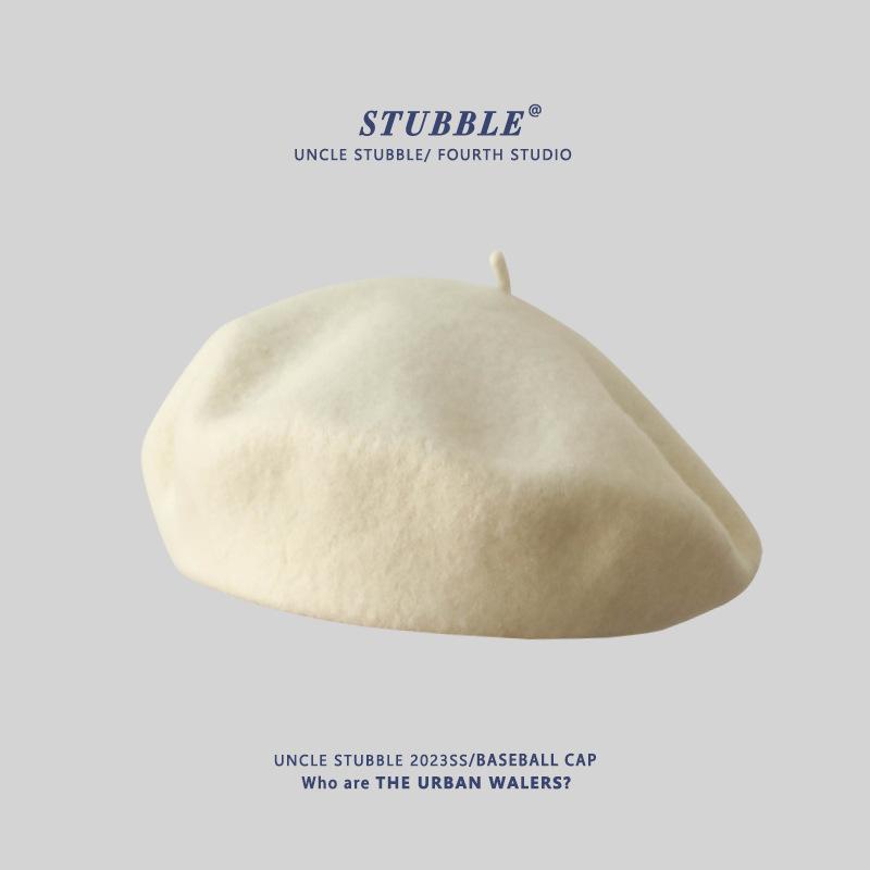 Autumn and Winter Wool Berets for Girls Artistic and Retro Versatile Painter Hats Solid Color Flower Bud Hats