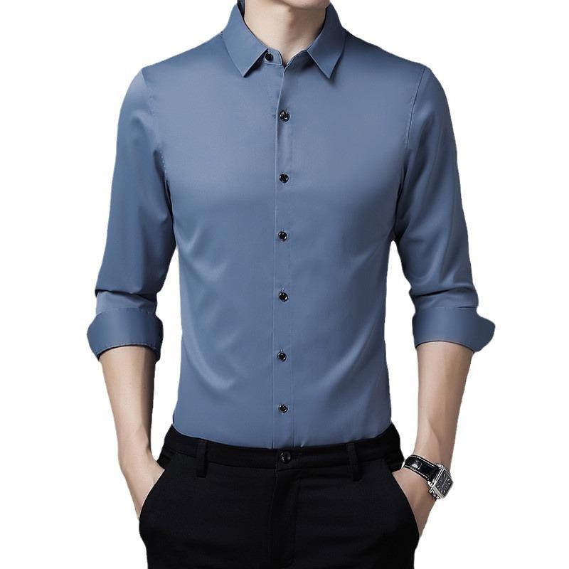 Neues langärmliges Hemd für Männer mittleren Alters, schlankes, bügelfreies, professionelles Arbeitskleidungshemd für japanische einfarbige Männer
