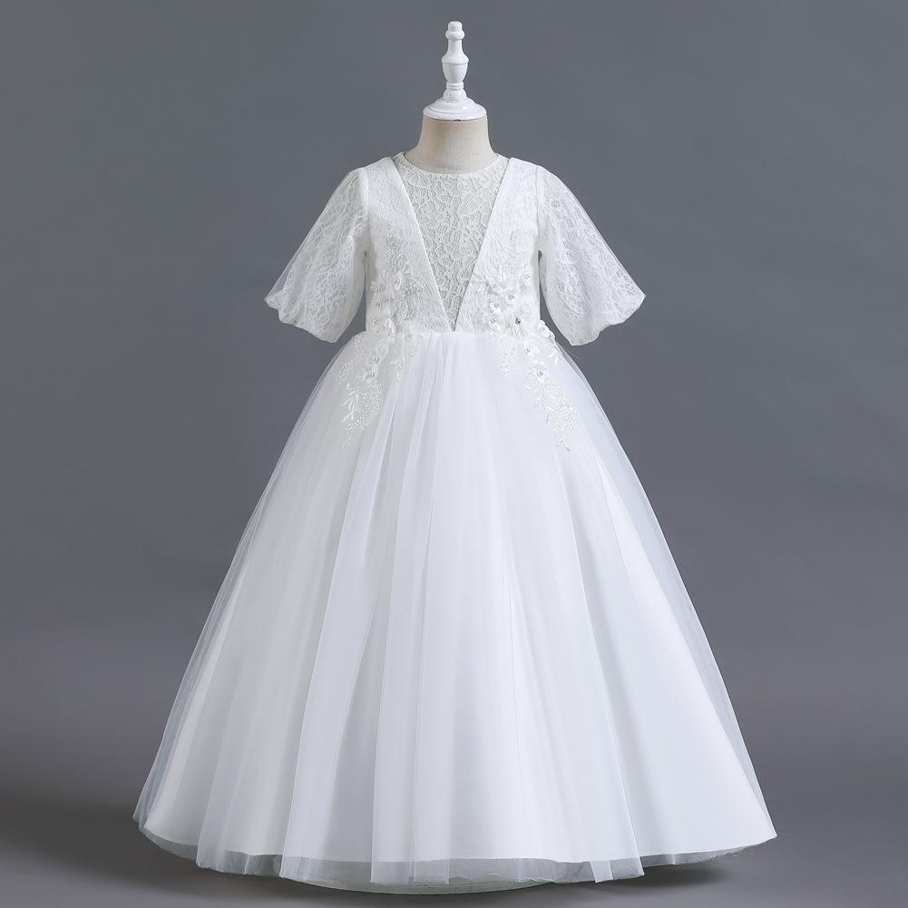 

Платья для девочек среднего и старшего возраста, кружевное длинное свадебное платье, пачка, платья принцесс для девочек-цветочниц, платья для вечеринок и банкетов 140cm белый