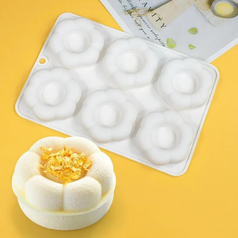 6-Cavity Flower Shaped Donut Silicone Mold Fondant Cake Mold DIY Chocolate Baking Tools Cake Decorating Accessories Baking Pan