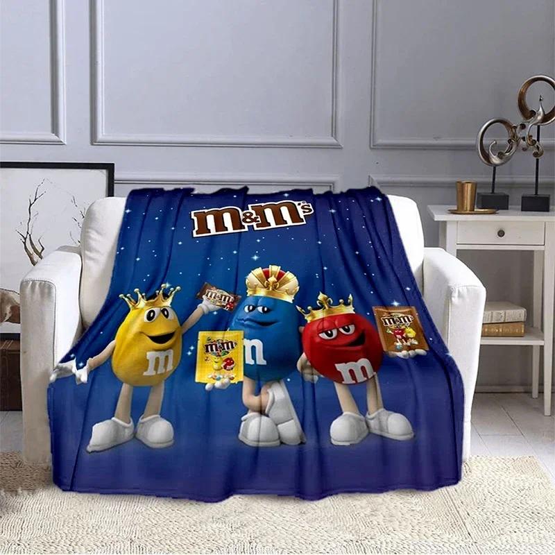 M&M Bohnen Schokolade Cartoon Aufdruck Plüschdecke, Modisch, Warm, Wandern, Zuhause, Sofa, Bettwäsche, Kinderbettdecke Geschenk