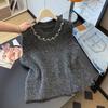 2026 Autumn Winter New Women Sweater Knitting Beading Vintage Lady Tops Pullover Sleeveless Shirt Loose Casual Vest Tank