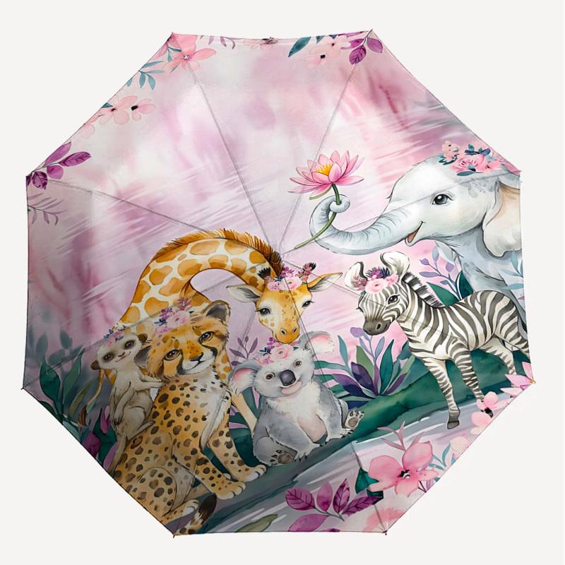 1PC Zoo Animal Umbrella-8-Rib Reinforced, Automatic Open, Lightweight & Durable, Fashion Accessory for Outdoor, H0354