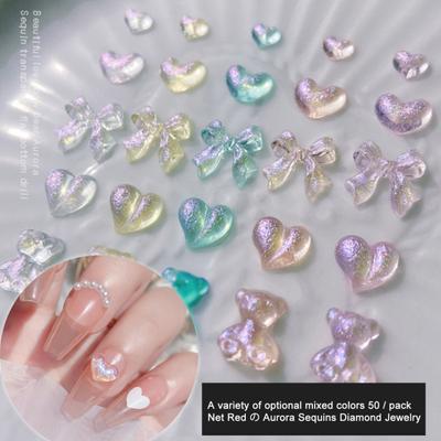 50 Teile/paket Nail art Dekorationen Liebe Herz Schleife Bär Schöne Maniküre Zubehör Farbige Transparente Nagel Harz Charms Nagel Liefert