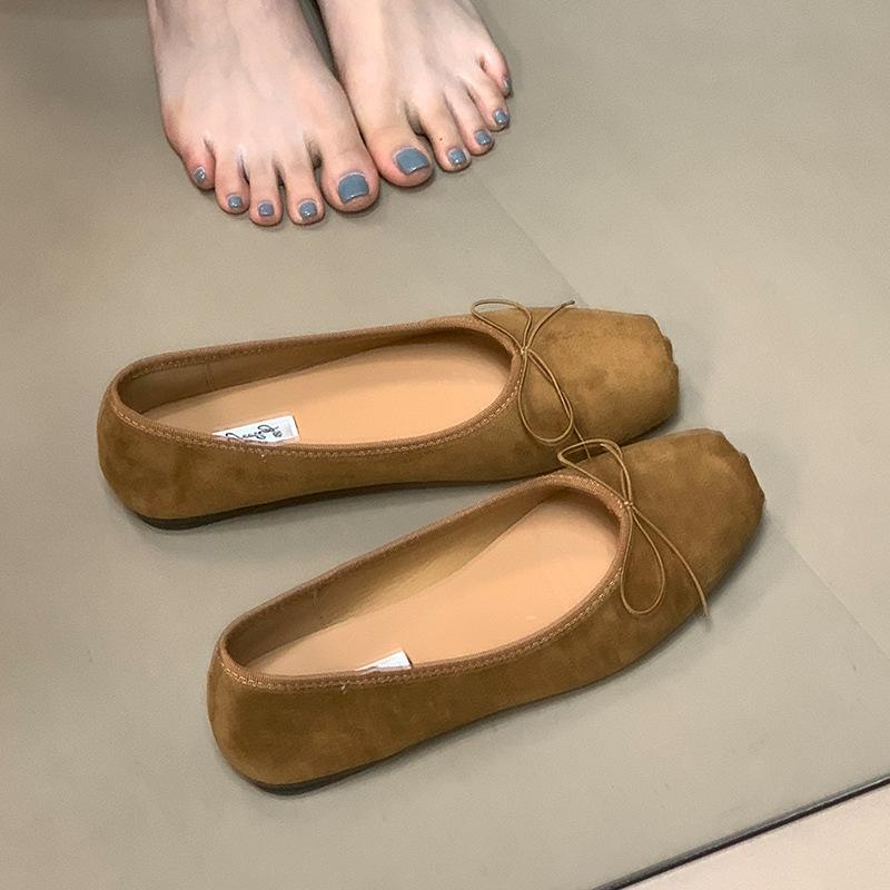 Flat Bottom Shallow Mouth Bow Single Shoes Women's 2025 New Evening Wind Ballet Shoes Grandma Shoes