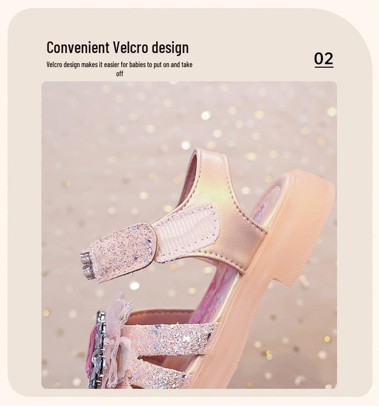 Kids' Crystal Open-Toe Sandals - 2026 Summer Collection; Non-Slip Soft Sole Princess Shoes for Middle and Older Children