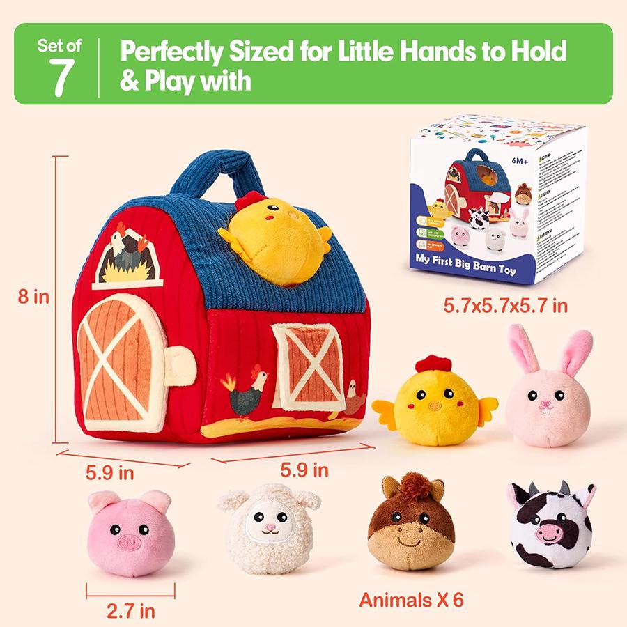 Baby Toys Barn Stuffed Farm Animals Rattle Crinkle Mirror Montessori Toys for Baby Sensory Balls Toddlers Stocking Stuffers