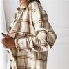 GMXIA Kostkovaná košile Dámský podzimní zimní volný středně dlouhý vlněný kabát Dámské bundy a kabáty