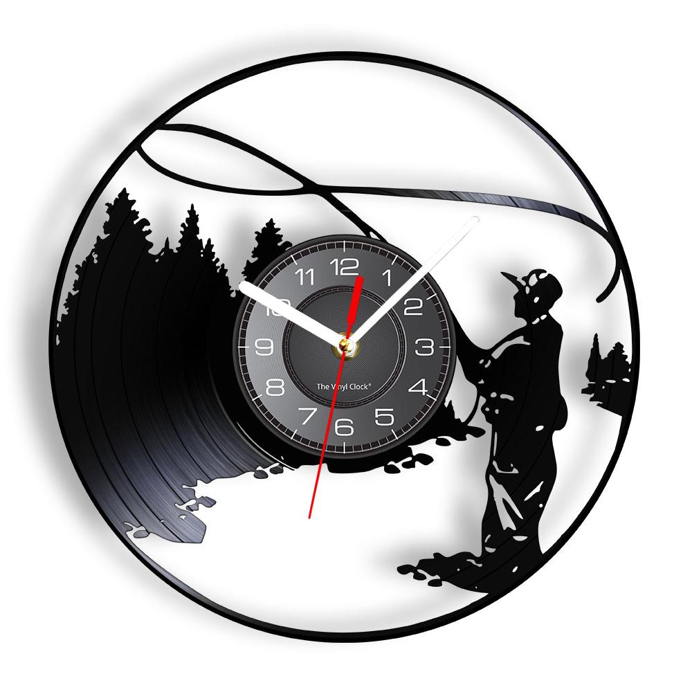 Gone Fishing Wall Art Sign Fish Rod Fisherman Wall Clock Interior Fishing Vinyl Record Wall Clock Handmade Gift For Fishermen