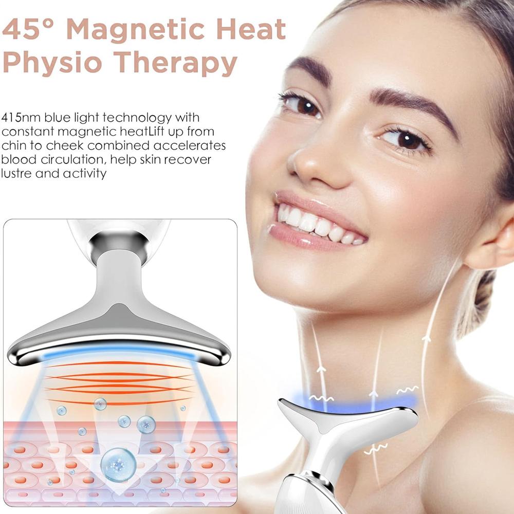 Facial and neck massager beauty device 3-color phototherapy facial massager tightens, lifts, removes neck wrinkles