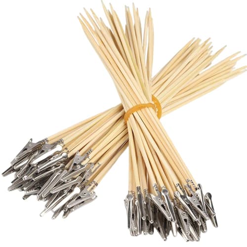 Mikankawa Plastic Model Painting Rods, Assembly Required, Bamboo Skewers, 35mm Alligator Clips, Handheld Rods, Alligator Clips for Part Painting (Set