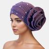 Shiny Fabric Oversized Flower Headscarf Hat with Pearl Indian Style Party Ball Gown Design Multi-Way Wear Cosmetic Decoration Cap