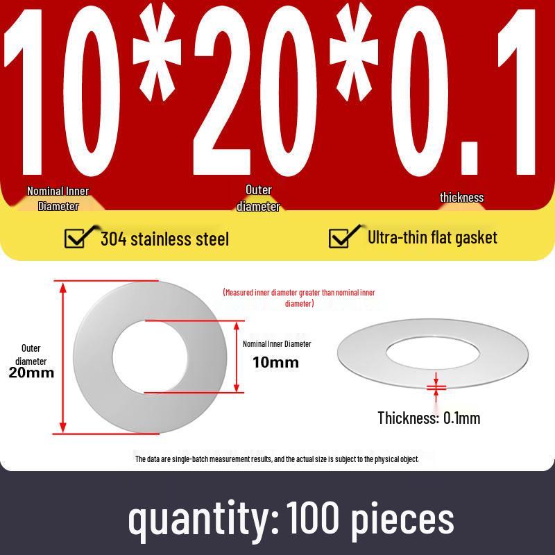 Plochá podložka z nerezové oceli 304 pro nastavení vůle hřídele (0,1/0,2/0,3 mm)