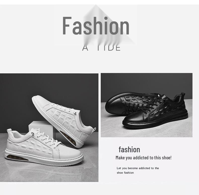 Men's Trendy Cross White Low-Top Cowhide Casual Shoes - Soft Sole, Korean Style