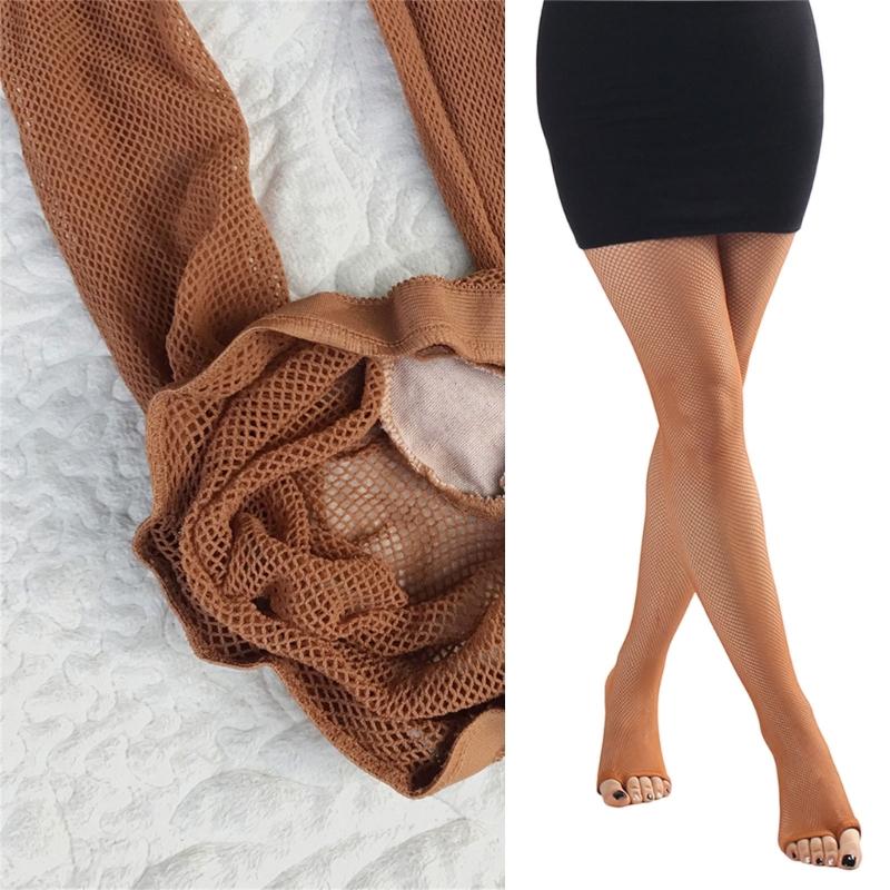 Women's Latin Dance Fishnet Pantyhose Breathable Mesh Fabric Open Toe Cotton Lined Gusset Dancing Tights Stockings