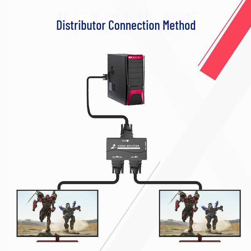 HD VGA Splitter 1-to-2 Dual Screen Video Distributor