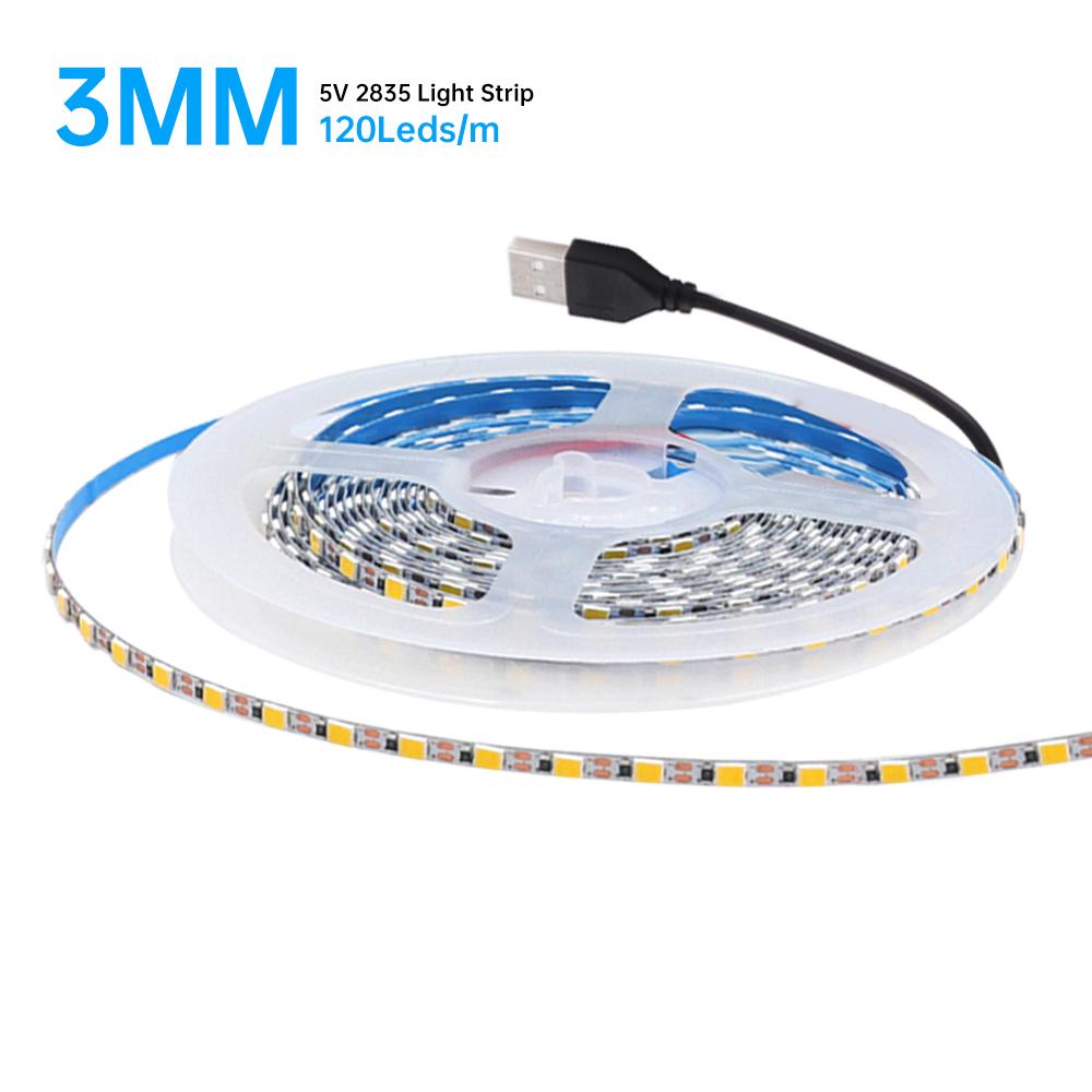 DC 5V USB LED Strips 2835 120Leds/m White Warm White Led Strip Light TV Background Lighting 3mm 5mm 8mm Tape Home Decor Lamp
