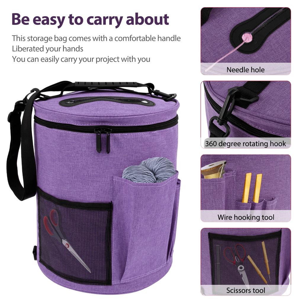 New Foldable Yarn Storage Bag Portable Crochet Bags with Shoulder Strap Crochet Tote with Handle for Knitting Supplies Crafting