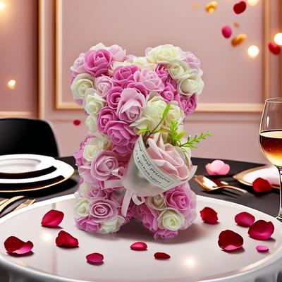 Oso de Rosa Artificial de 1 Pieza con Corsage de Mano, Regalo de Cumpleaños Oso de Rosa Artificial, Día de San Valentín, Boda Día de la Madre